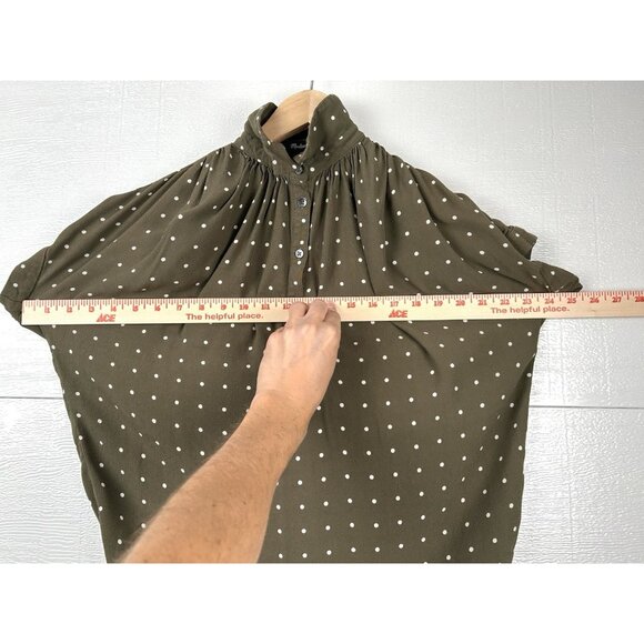 Madewell Central Drapey Popover Shirt in Grid Dot Olive Green Extra Small XS - Picture 11 of 16